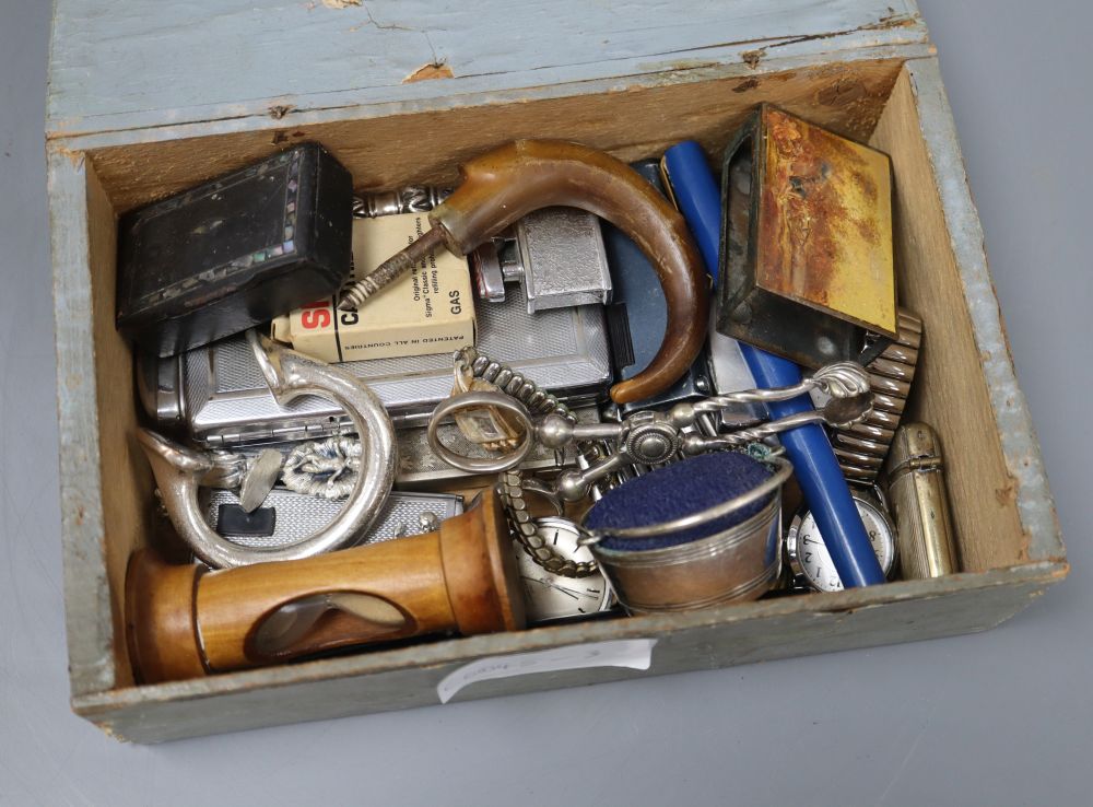A small box of lighters, watches etc